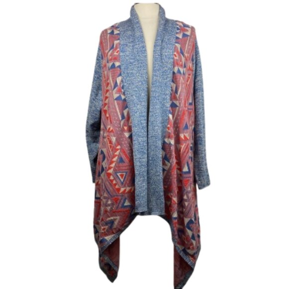 LUCKY BRAND Cardigan Large Aztec Open Front Draped - Picture 3 of 4